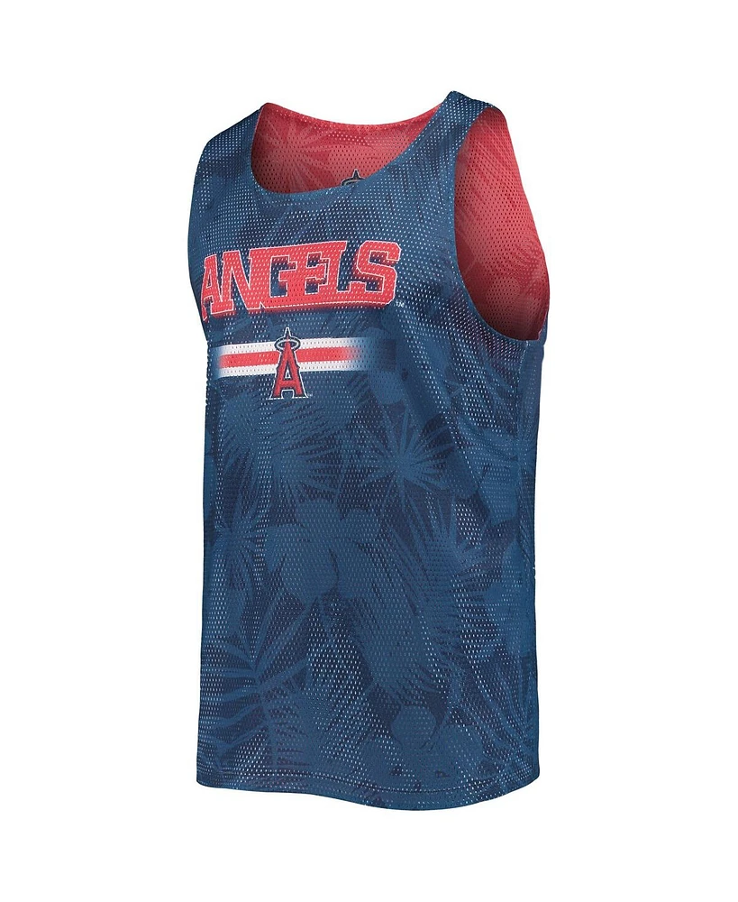Men's Foco Red, Navy Los Angeles Angels Floral Reversible Mesh Tank Top