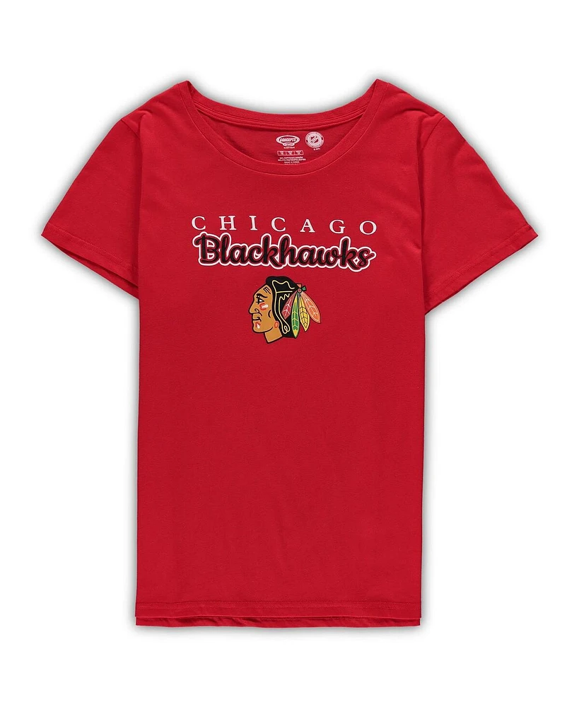 Women's Concepts Sport Red Chicago Blackhawks Plus Size Lodge T-shirt and Pants Sleep Set