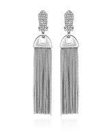 Vince Camuto Silver-Tone Pave Tassel Clip Drop Earrings