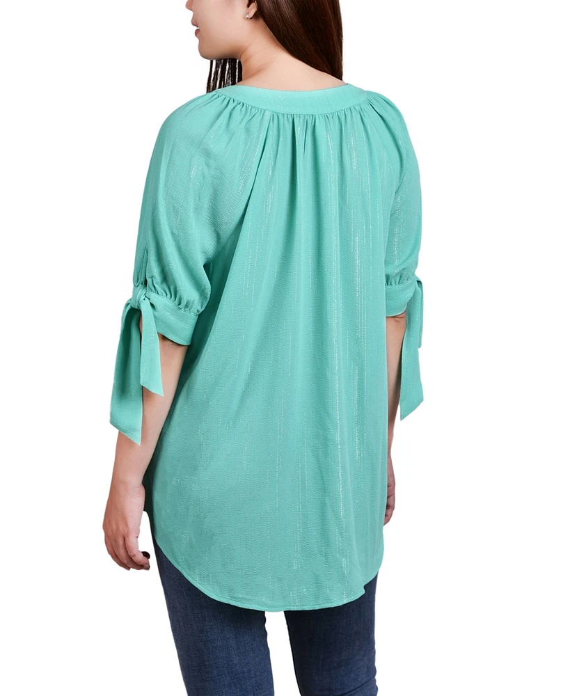Petite Elbow Sleeve Tie-Sleeve Blouse