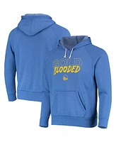 Men's Majestic Threads Heathered Royal Golden State Warriors Mantra Tri-Blend V-Neck Raglan Pullover Hoodie