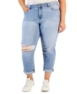 Celebrity Pink Trendy Plus Size Cuffed Girlfriend Jeans