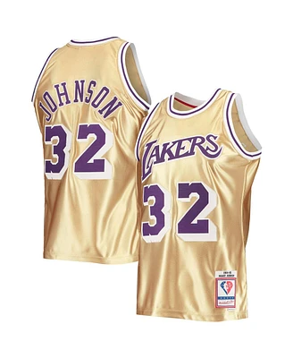 Men's Mitchell & Ness Magic Johnson Gold Los Angeles Lakers 75th Anniversary 1984-85 Hardwood Classics Swingman Jersey