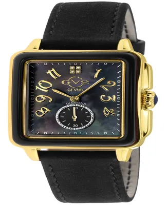 Gevril Women's Bari Enamel Swiss Quartz Italian Black Leather Strap Watch 34mm