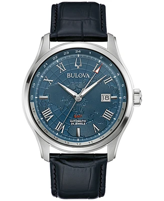 Bulova Men's Automatic Wilton Gmt Black Leather Strap Watch 43mm