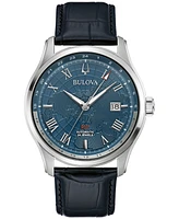 Bulova Men's Automatic Wilton Gmt Black Leather Strap Watch 43mm