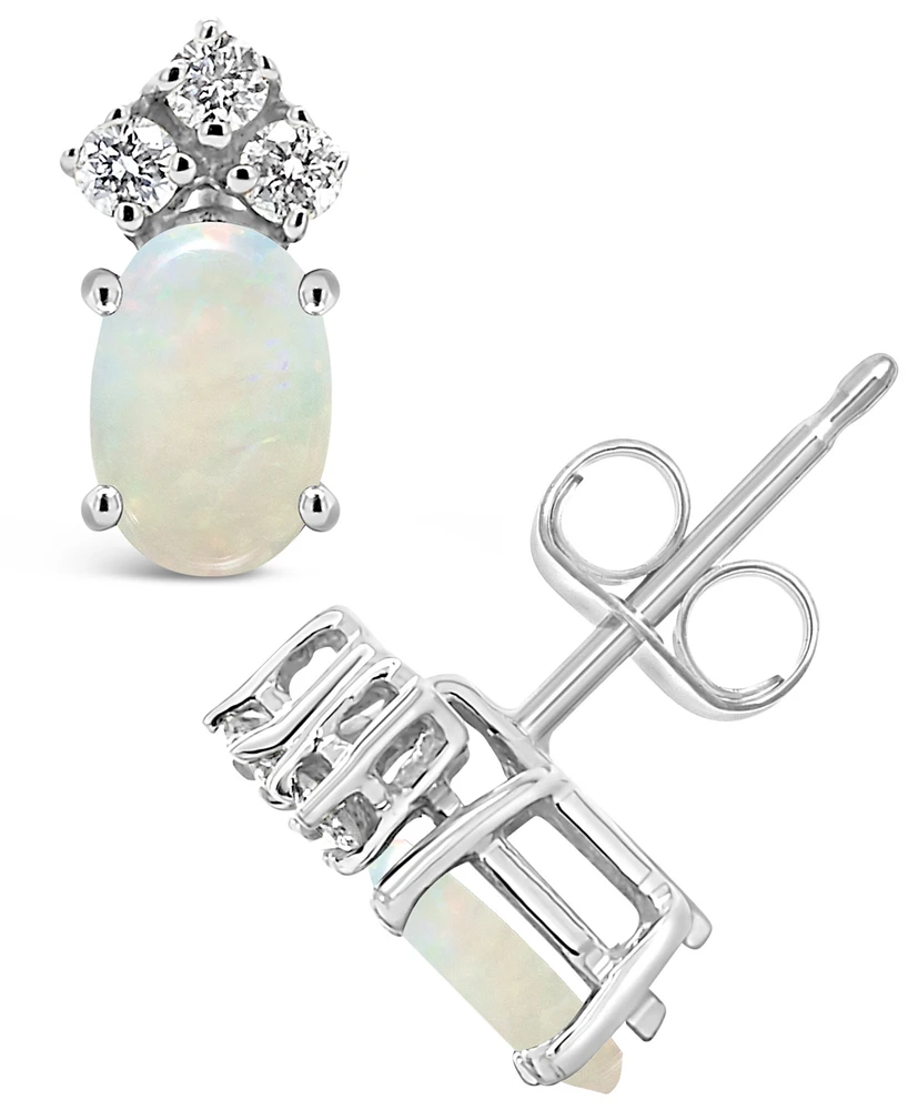 Opal (1/2 ct. t.w.) and Diamond (1/8 Stud Earrings 14K Yellow Gold or White