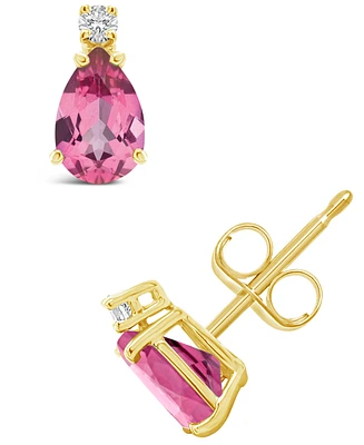 Pink Topaz (1 ct. t.w.) and Diamond Accent Stud Earrings 14K Yellow Gold or White