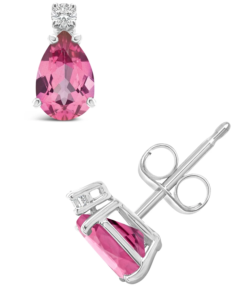 Pink Topaz (1 ct. t.w.) and Diamond Accent Stud Earrings 14K Yellow Gold or White
