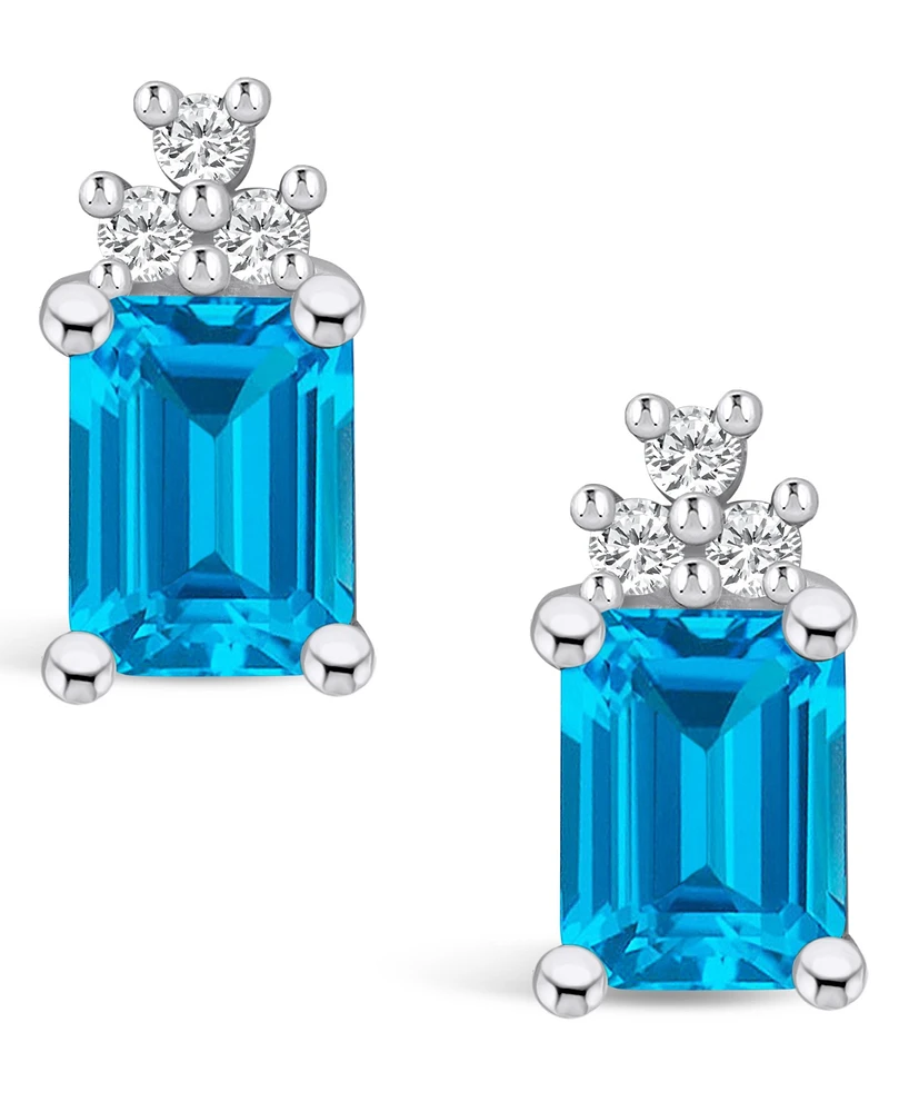 Macy's Topaz (4 ct. t.w.) and Diamond (1/5 ct. t.w.) Stud Earrings in 14K White Gold