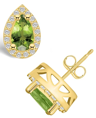 Macy's Peridot (1-7/8 ct. t.w.) and Diamond (1/3 ct. t.w.) Halo Stud Earrings in 14K Yellow Gold