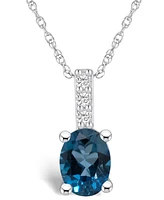 Macy's London Blue Topaz (1-5/8 Ct. T.w.) and Diamond Accent Pendant Necklace in 14K Gold