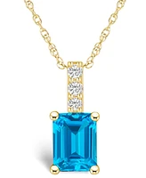 Macy's Blue Topaz (2 Ct. T.w.) and Diamond Accent Pendant Necklace in 14K Yellow Gold