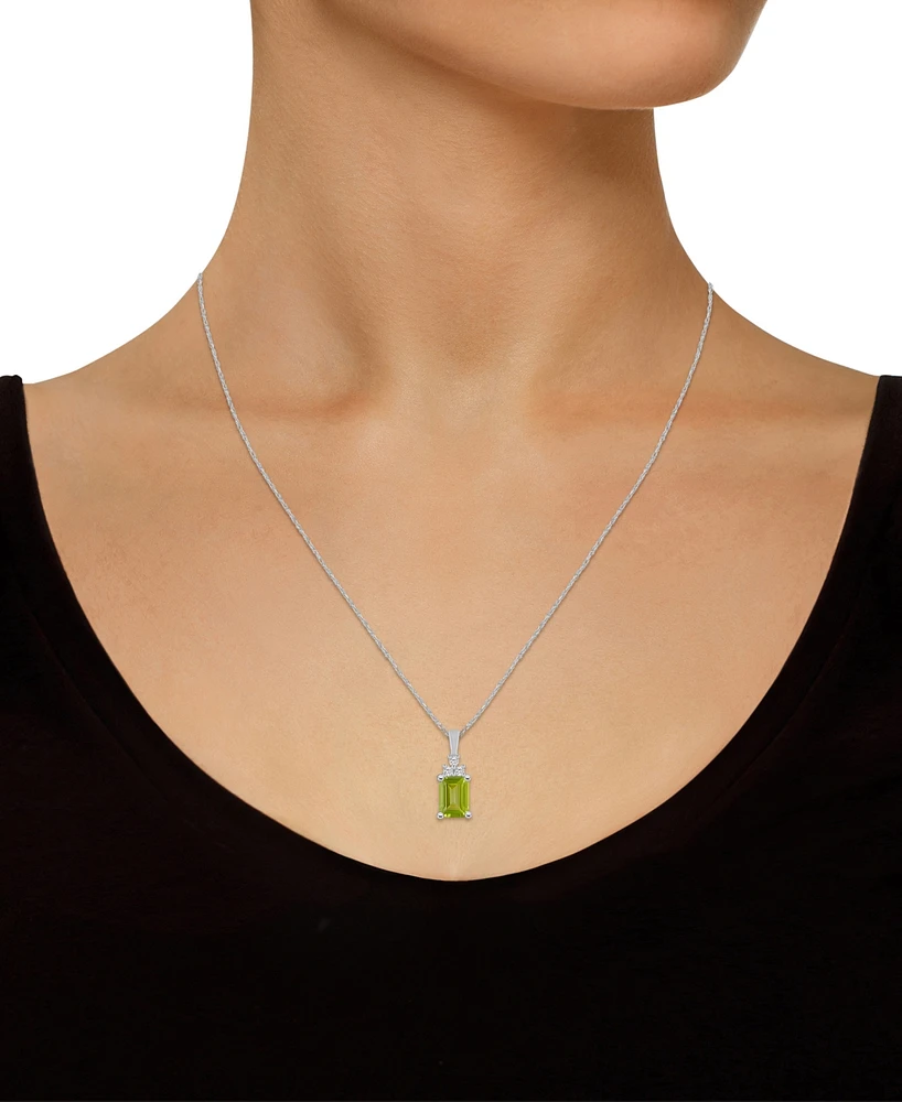 Macy's Peridot (1-3/4 Ct. T.w.) and Diamond (1/10 Ct. T.w.) Pendant Necklace in 14K White Gold
