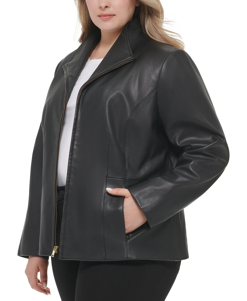 Cole Haan Womens Plus Size Leather Jacket