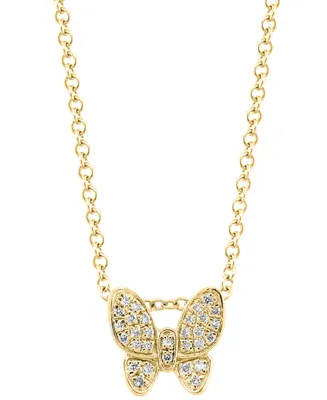 Effy Diamond Pave Butterfly 18" Pendant Necklace (1/10 ct. t.w.) in 14k Gold-Plated Sterling Silver