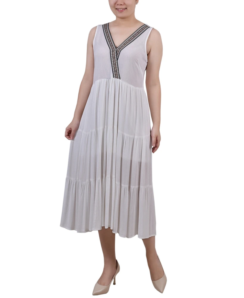Ny Collection Petite Sleeveless Surplice Tiered Dress
