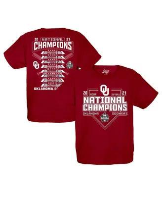 Boys Youth Blue 84 Crimson Oklahoma Sooners 2021 Ncaa Softball Women's College World Series Champions Schedule T-shirt