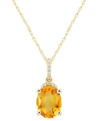Citrine (1-5/8 ct. t.w.) & Diamond (1/20 ct. t.w.) Oval 18" Pendant Necklace in 14k Gold