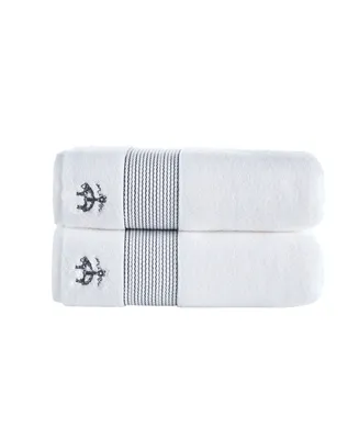 Brooks Brothers Rope Stripe Border 2 Piece Turkish Cotton Bath Towel Set