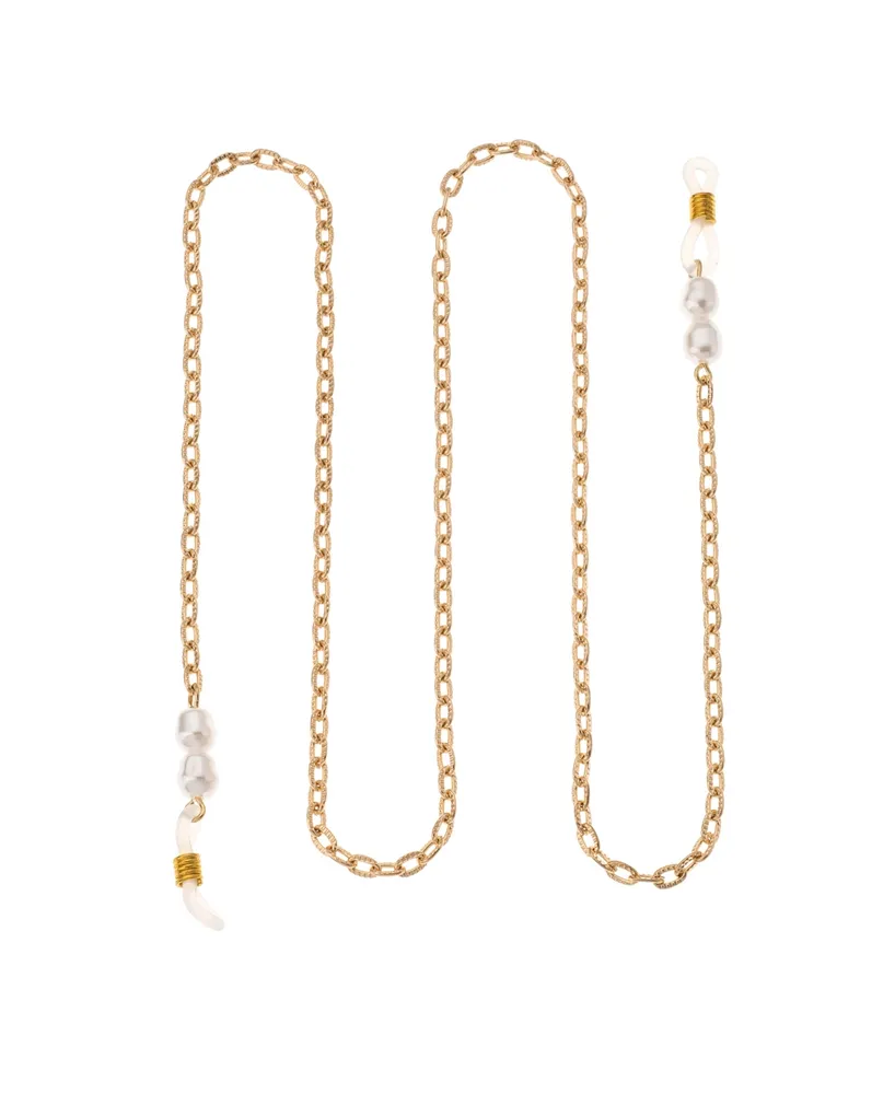 Ettika Women's 18k Gold Plated Wide Link Imitation Pearl Glasses Chain