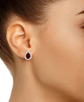 Garnet (1-3/4 ct. t.w.) and Lab Grown Sapphire (1/5 ct. t.w.) Halo Studs in 10K Yellow Gold