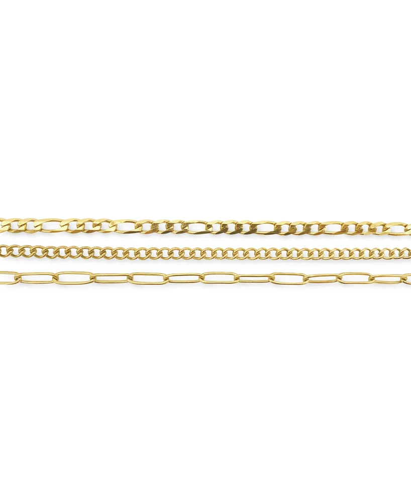 Adornia Curb Chain, Paper Clip Chain, and Figaro Chain Anklet Set