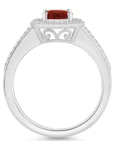 Macy's Garnet (1-1/2 ct. t.w.) and Diamond (1/5 Halo Ring Sterling Silver