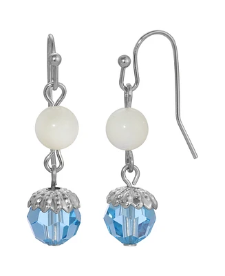 2028 Mother of Imitation Pearl with Aqua Bead Drop Earrings