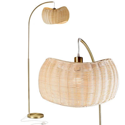Wave Pendant Led Arc Standing Floor Lamp with Wicker Shade (81")