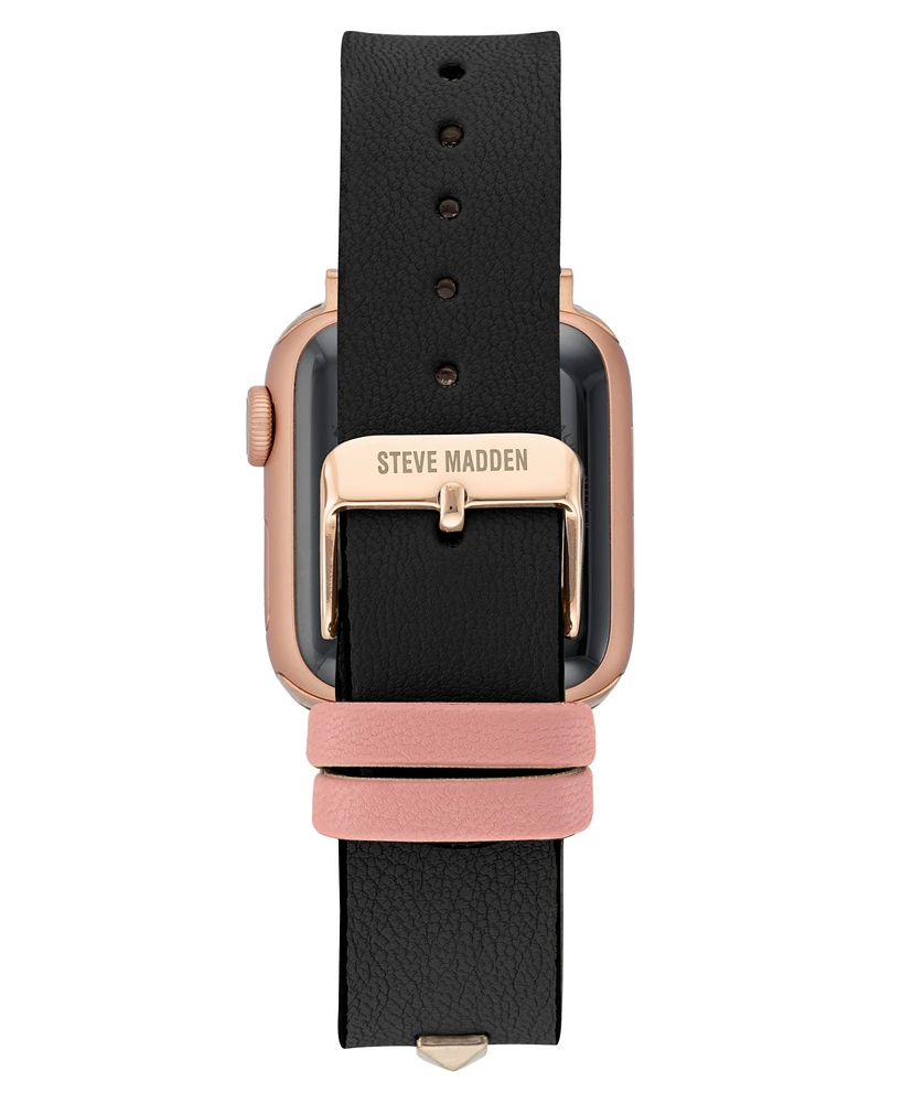 Steve Madden Women's Black Faux Leather Stud Accented Band designed for Apple Watch 42mm (Series 10) & 38/40/41mm