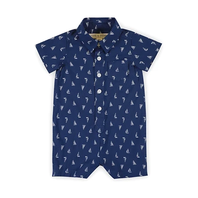 Hope & Henry Baby Girls Short Sleeve Organic Seersucker Button Front Romper