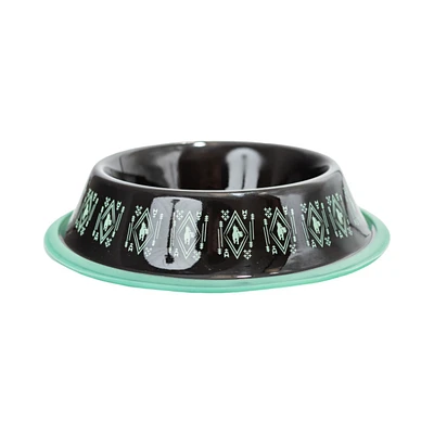 Non-Skid Boho Stainless Steel Dog Bowl – with Whimsical Unicorn Design, Silicone Base for Medium Dogs – Black/24oz