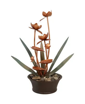 28"H Electric Polyresin Copper-Look Flower Blossoms Outdoor Water Fountain