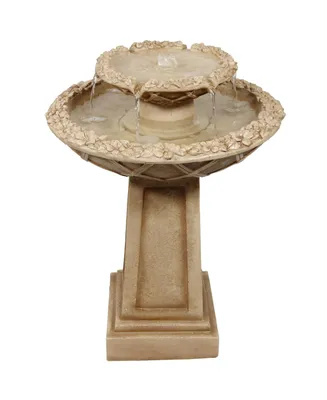 28"H Electric Polyresin 2-Tier Beveled Flower Outdoor Bird Bath Water Fountain