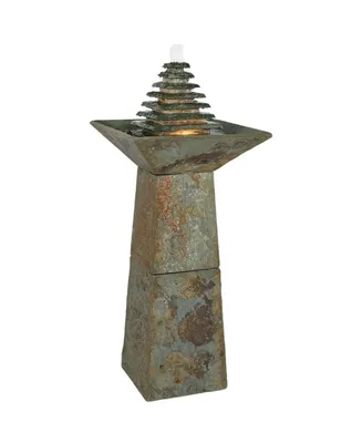 40"H Electric Natural Slate Layered Pyramid Tiered Outdoor Water Fountain with Led Light