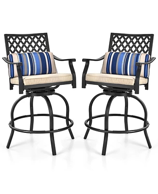 Costway Set of 2 Patio Swivel Bar Stool Chairs Cushioned Pillow