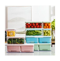 Lille Home Stackable Produce Savers, Organizer Bins, Set of 3, Blue