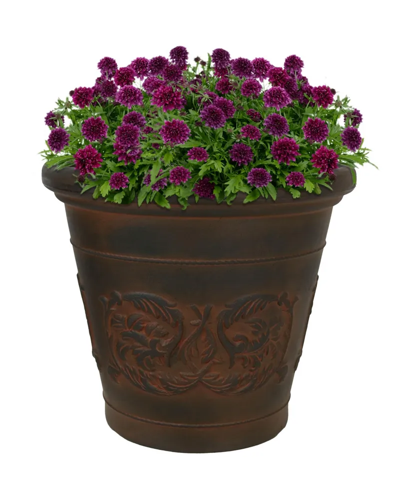 Indoor/Outdoor Patio, Garden, or Porch Weather-Resistant Double-Walled Arabella Flower Pot Planter - 16" - Rust Finish