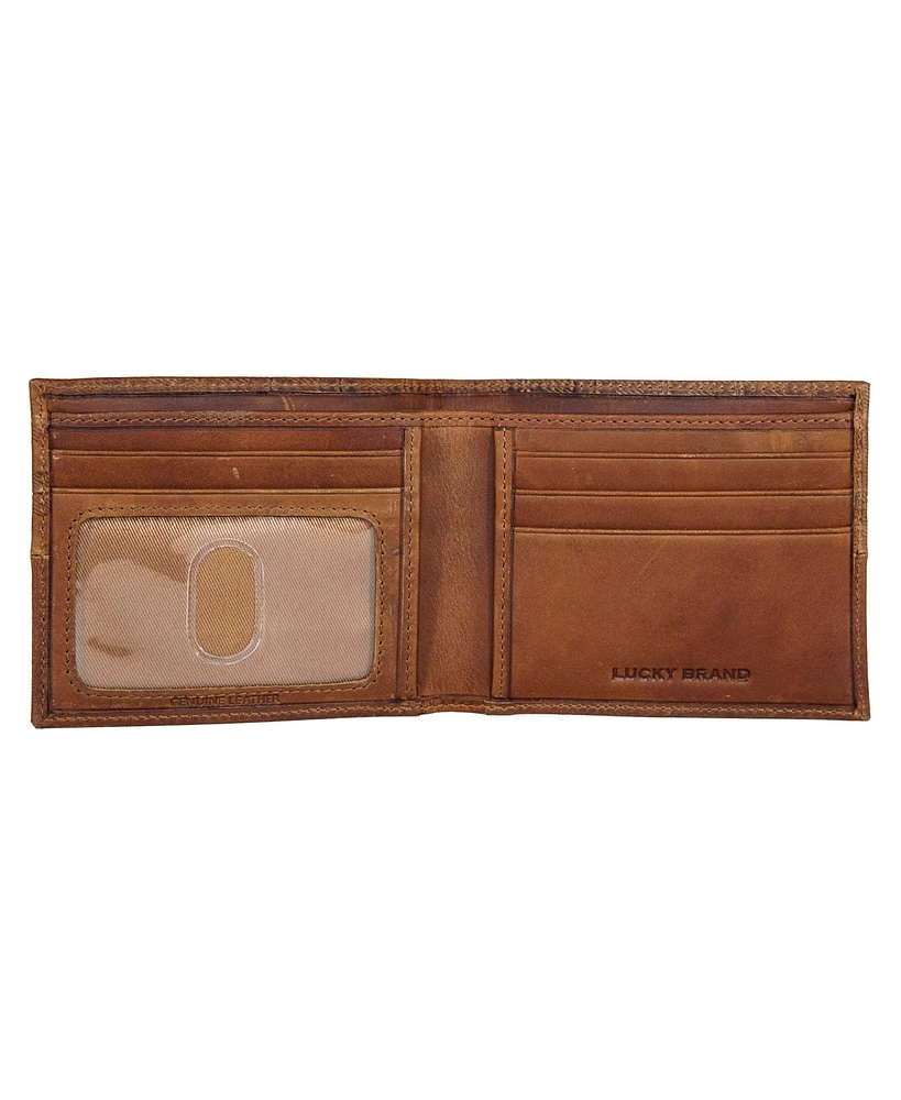 Lucky Brand Men's Plaid Embossed Leather Bifold Wallet