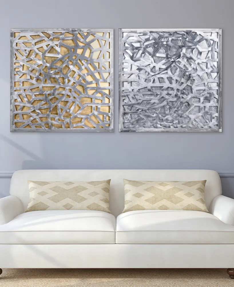 Empire Art Direct Enigma Polished Steel Leaf 3D Abstract Metal Wall Art, Set of 2, 32" x 64"