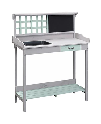 Outdoor Wooden Potting Bench Table w/ Removable Sink Open Storage