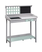 Outdoor Wooden Potting Bench Table w/ Removable Sink Open Storage