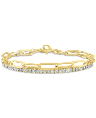 2-Pc. Diamond & Paperclip Link Bracelets (1/4 ct. t.w.) in 14k Gold-Plated Sterling Silver