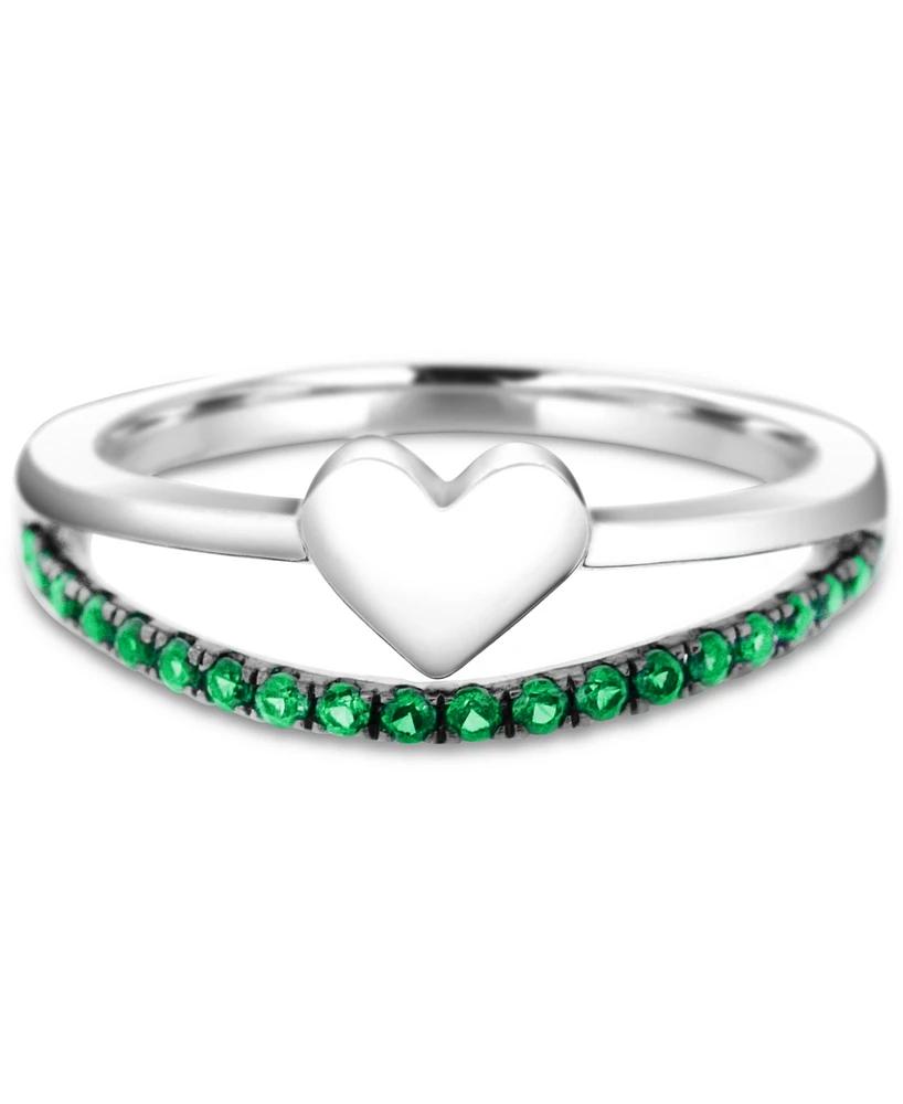 Emerald & Polished Heart Split Shank Ring (3/8 ct. t.w.) Sterling Silver (Also Ruby)