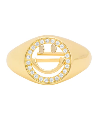 Macy's Gold Plated Cubic Zirconia Smiley Face Ring