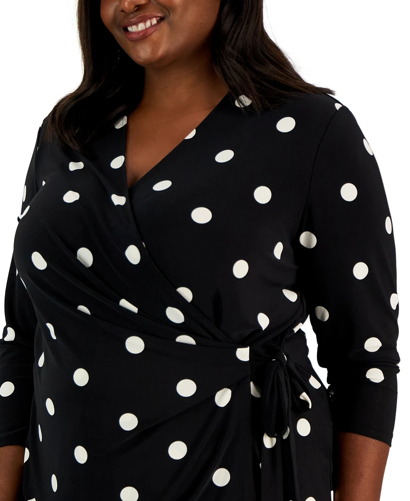Anne Klein Plus Printed Side-Tie 3/4-Sleeve Top