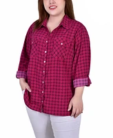 Ny Collection Plus 3/4 Sleeve Roll Tab Notch Collar Blouse