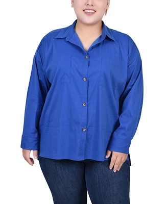 Ny Collection Plus Long Sleeve Blouse with Chest Pockets