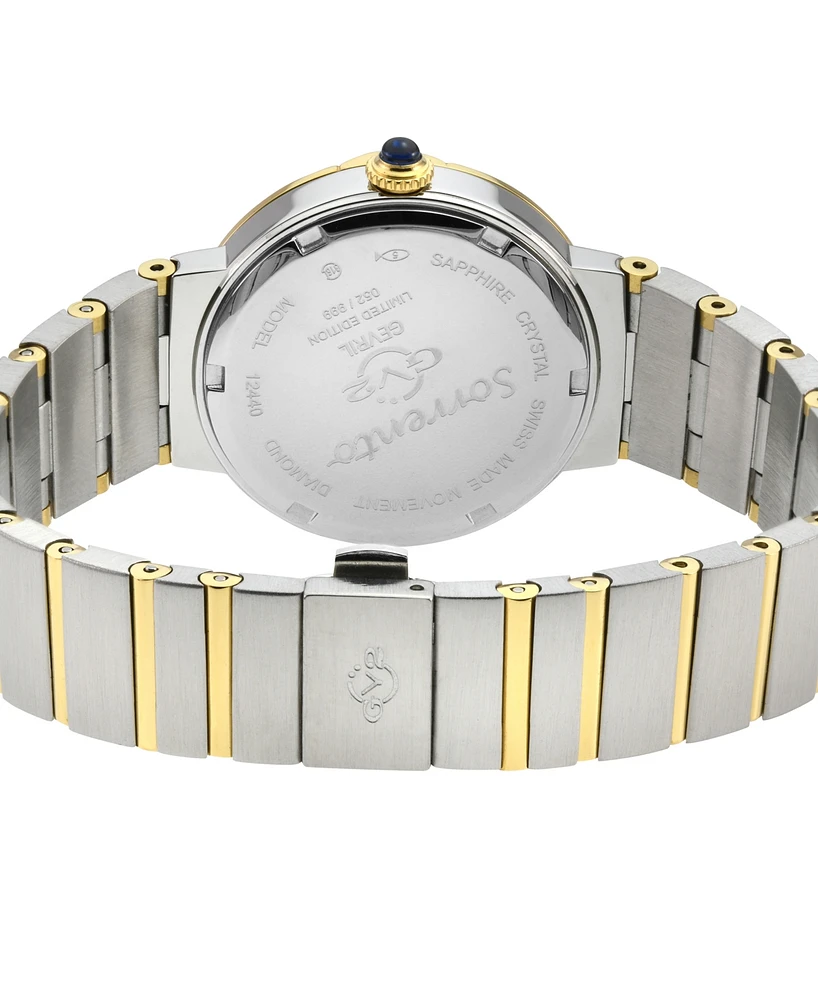 GV2 by Gevril Women's Sorrento Swiss Quartz Diamond Accents Two-Toned Ss Ipyg Stainless Steel Bracelet Watch 32mm